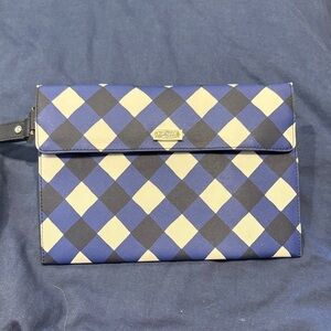 Kate Spade Blue & Cream Diamond-Check Clutch Bag